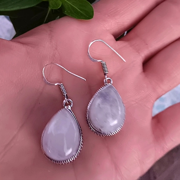 SALE $$$Genuine Moonstone Gemstone Earrings 925 - Picture 3 of 5